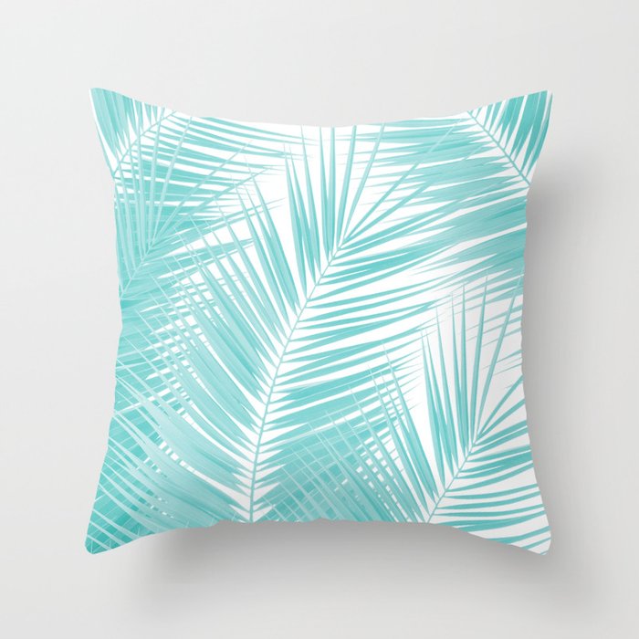 Soft Turquoise Palm Leaves Dream - Cali Summer Vibes #1a #tropical #decor #art #society6 Throw Pillow