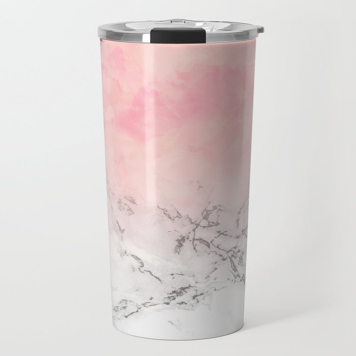 Modern blush pink watercolor ombre white marble Travel Mug