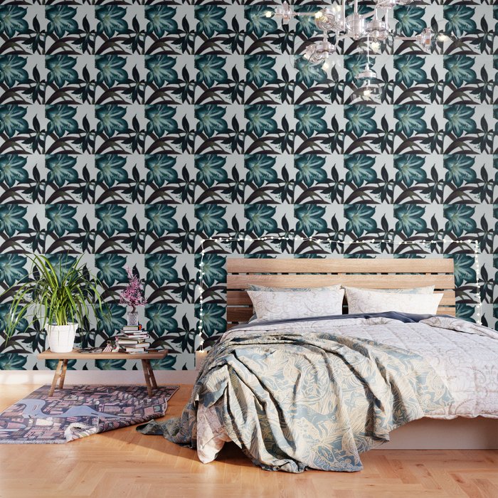 Teal Serenity: Amaryllis Print in Tranquil Teal – Sophisticated Florals Wallpaper