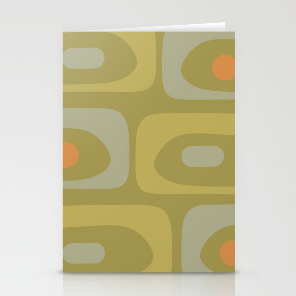 Mid-Century Modern Piquet Minimalist Abstract in Muted Retro Olive Green Celadon Orange Stationery Cards