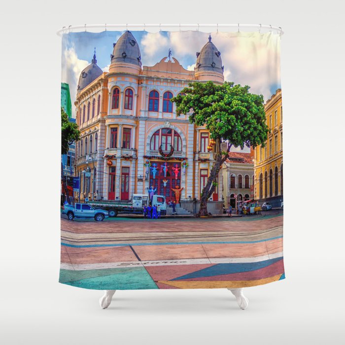 Brazil Photography - Beautiful Building At The Open Plaza In Recife Shower Curtain