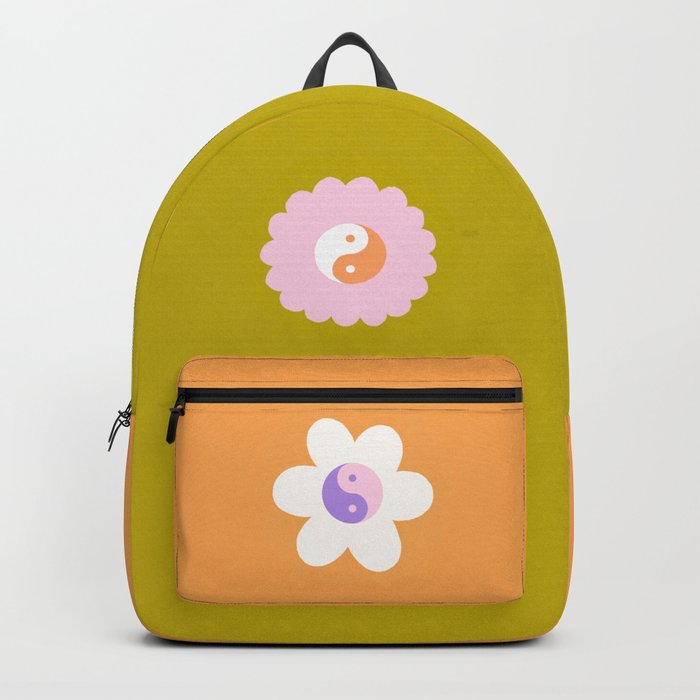 Duo floral yin yang abstract # matcha orange Backpack