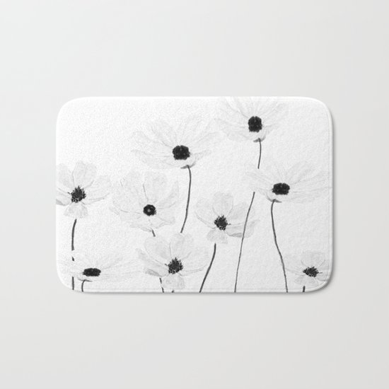 black and white cosmos Bath Mat