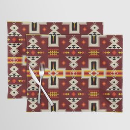 Tribal Cross Camp Fire Burgundy Blanket Pattern Placemat