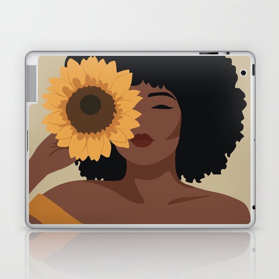 Black woman with sunflower Laptop & iPad Skin