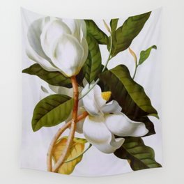 Vintage Botanical White Magnolia Flower Art Wall Tapestry