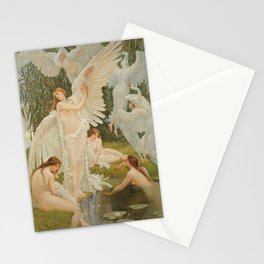 White Swans and the Maidens angelic garden landscape painting by Walter Crane  Stationery Card