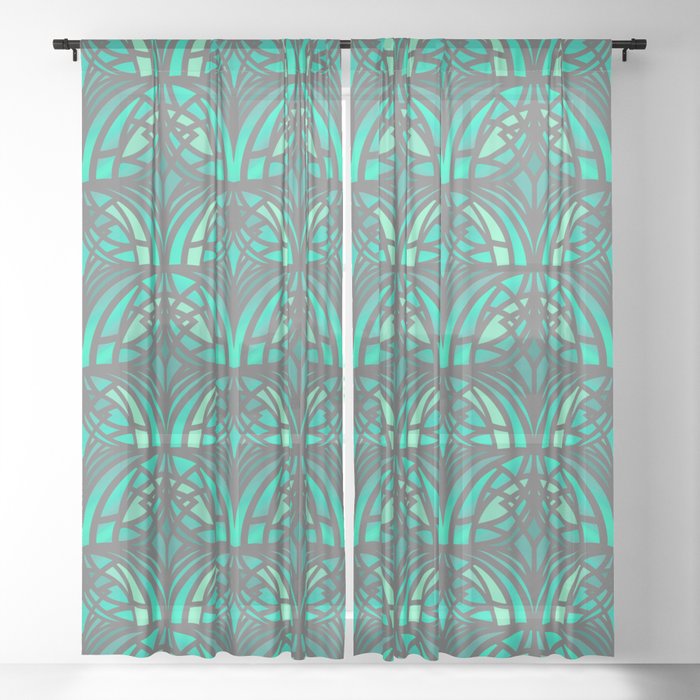 Green Art Deco Pattern Sheer Curtain