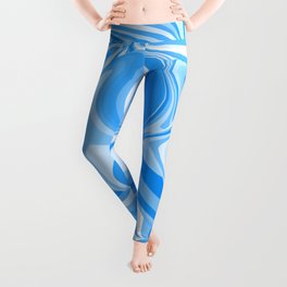 Blue and White Swirly Trippy Abstract Pattern Leggings