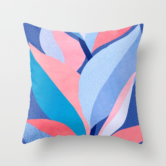 Pink and Blue Abstract Botanical Throw Pillow