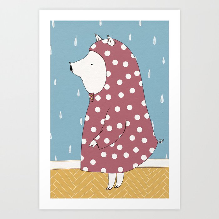 Piggy in a raincoat Art Print