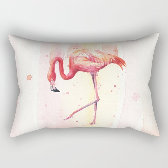 Pink Flamingo Watercolor | Pink Rain Rectangular Pillow