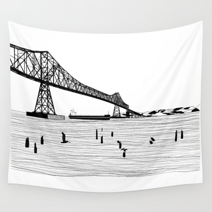 Gateway to the Sea by Seasons Kaz Sparks Art Print. Astoria Megler Bridge Oregon & Washington Wall Tapestry
