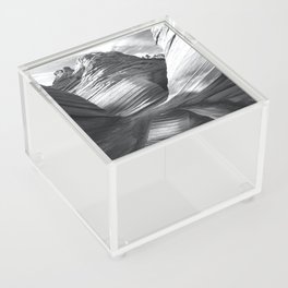 Sandstone, mountains, lake, and sky nature black and white portrait photograph / photography Acrylic Box