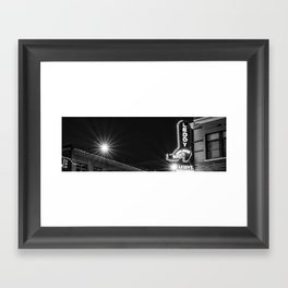 Leddy Cowboy Boot Neon Panorama In Fort Worth Texas - Black And White Framed Art Print