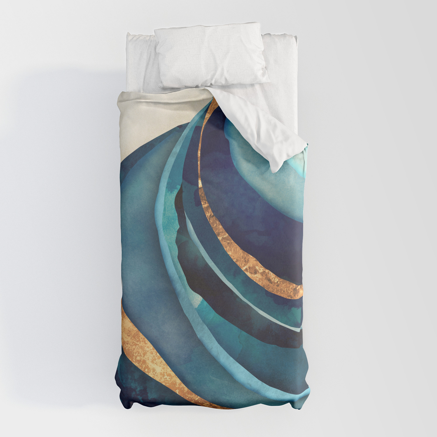 Abstract Blue With Gold Duvet Cover By, Blue And Gold Duvet Covers Uk
