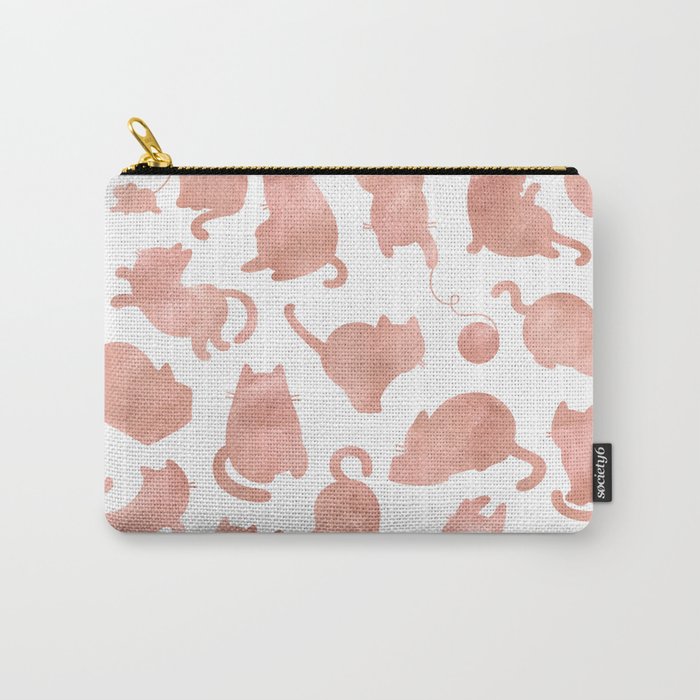Cat Pattern Rose Gold Kitty Cats Carry-All Pouch