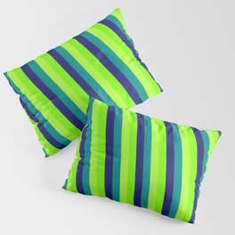 [ Thumbnail: Dark Cyan, Midnight Blue, Green, and Light Green Colored Striped/Lined Pattern Pillow Sham ]