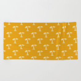 Mustard And White Palm Trees Pattern Beach Towel