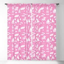 Pink And White Summer Beach Elements Pattern Blackout Curtain