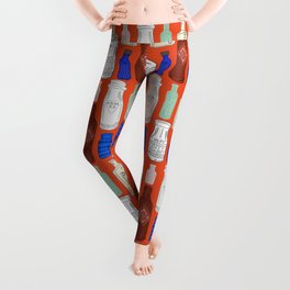 Vintage Bottle Collection Illustrated Repeat Pattern Print Leggings