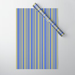 [ Thumbnail: Dark Khaki & Royal Blue Colored Striped Pattern Wrapping Paper ]