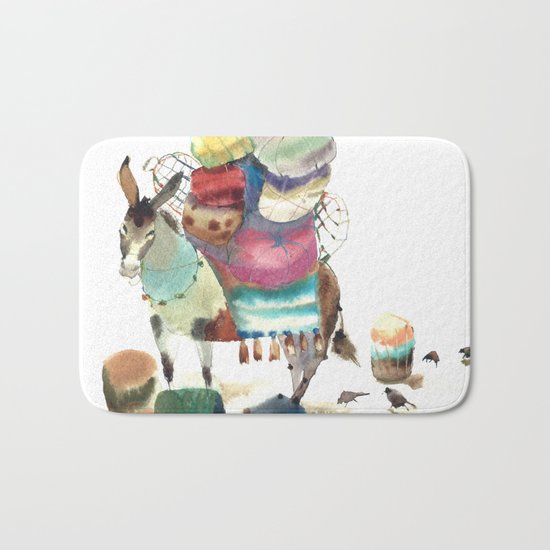 Watercolor cute donkey kids illustration Bath Mat