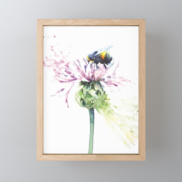 Bee on Thistle Framed Mini Art Print