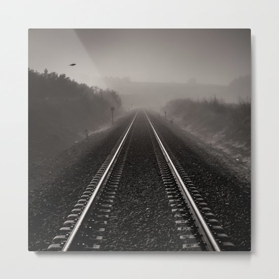 "Bird through the foggy railway" Metal Print