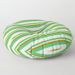[ Thumbnail: Green, Sea Green, and Beige Colored Lined Pattern Floor Pillow ]