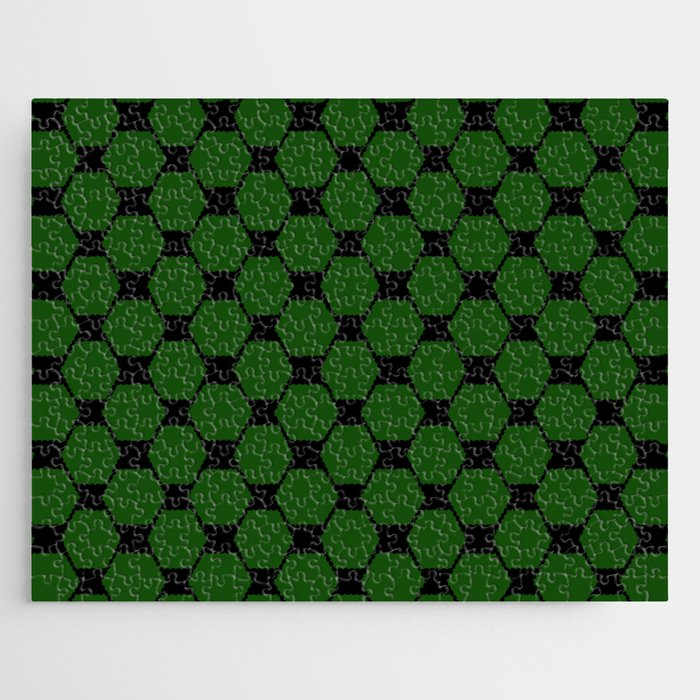 Green hexagon geometric retro pattern Jigsaw Puzzle