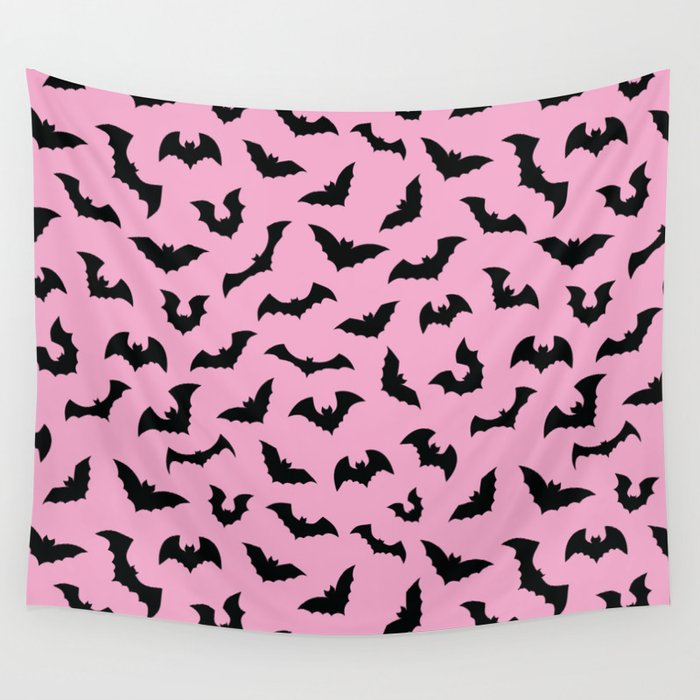 Pastel goth pink bats spooky Wall Tapestry