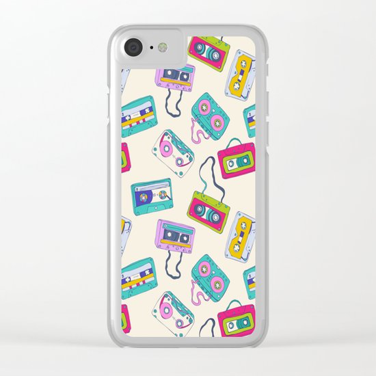 Vintage Cassette Tape Pattern Clear iPhone Case