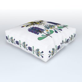 Pollinator Paisley Bee Pattern with Retro Flowers Outdoor Floor Cushion