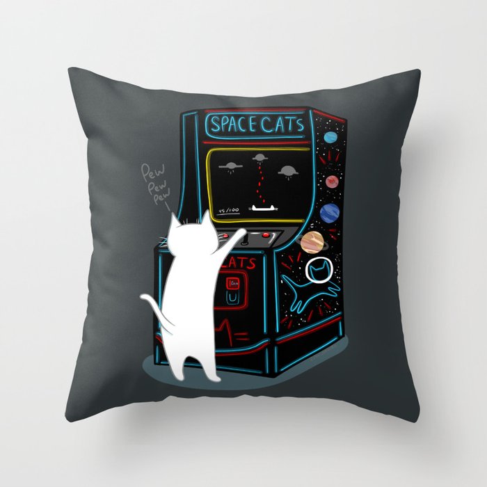 Space Cats Pew Pew Throw Pillow