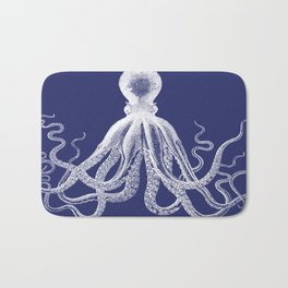 Octopus | Vintage Octopus | Tentacles | Navy Blue and White | Bath Mat | Squid, Nautical, Tentacles, Seacreatures, Sealife, Bathroomdecor, Navyblueandwhite, Underwater, Victorian, Coast 