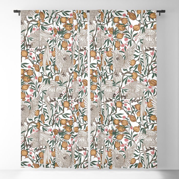 White Cockatoo and Pomegranate Pattern by Walter Crane Blackout Curtain