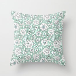 Boho Floral-Teal Throw Pillow