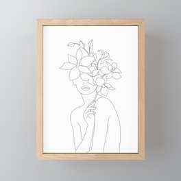 Minimal Line Art Woman with Orchids Framed Mini Art Print
