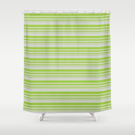 [ Thumbnail: Light Grey and Green Colored Stripes Pattern Shower Curtain ]