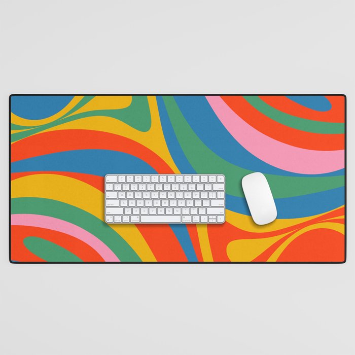 New Groove Retro Swirl Colorful Rainbow Abstract Pattern Desk Mat