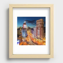 Spain Photography - Downtown Madrid Lit Up In The Night Recessed Framed Print