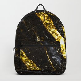 Gold sparkly line black rock abstract faux sparkles Backpack