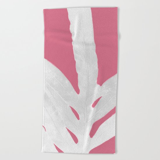 Green Fern on Pale Pink Bashful Inverted Beach Towel