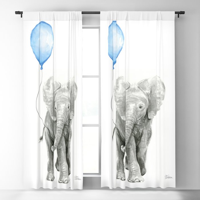 Baby Animal Elephant Watercolor Blue, Curtains For Boy Room