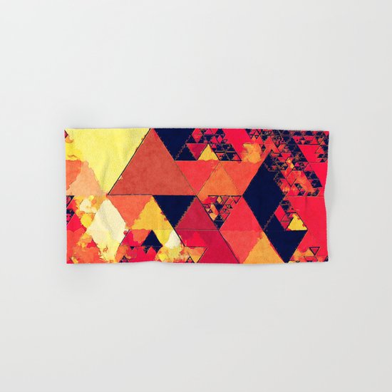Pure fire- Red yellow black abstract Triangle pattern- Watercolor Illustration Hand & Bath Towel