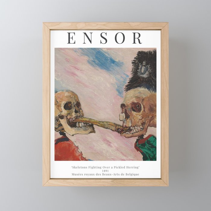James Ensor - Skeletons Fighting Over a Pickled Herring - Exhibition Poster Framed Mini Art Print