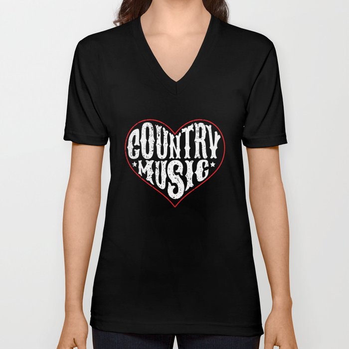 Country Music design Heart Western Love Country Gift V Neck T Shirt