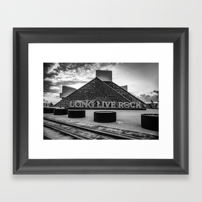 Long Live Rock - Cleveland Rock and Roll Hall Of Fame In Black and White Framed Art Print