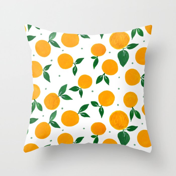 Tangerine pattern - yellow and green Throw Pillow